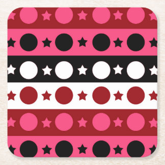 Dessous-de-verre Carré En Papier Rose noir blanc Cercle Étoiles rayures Design