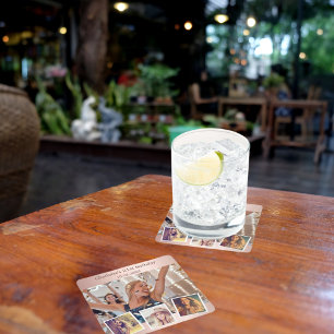 Dessous-de-verre Carré En Papier Rose or photo collage anniversaire fête d'annivers