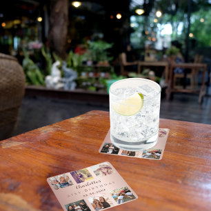 Dessous-de-verre Carré En Papier Rose or photo collage anniversaire fête d'annivers