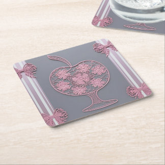 Dessous-de-verre Carré En Papier Rose pâle Shabby Chic Broderie Apple Floral Gris V