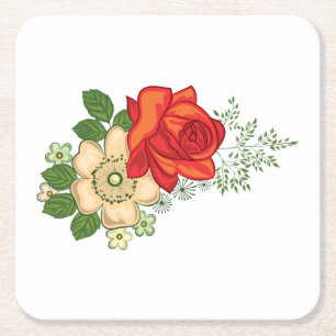 Dessous-de-verre Carré En Papier Rose rouge et marguerites