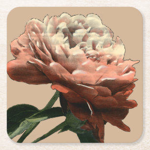 Dessous-de-verre Carré En Papier Rose rouge rubis aux accents blancs