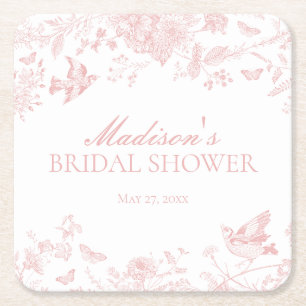 Dessous-de-verre Carré En Papier Rose Toile De Jouy Vintage Floral Mariage Shower