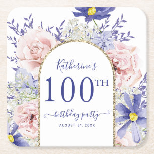 Dessous-de-verre Carré En Papier Rose violet floral Dieu cadre 100e fête d'annivers