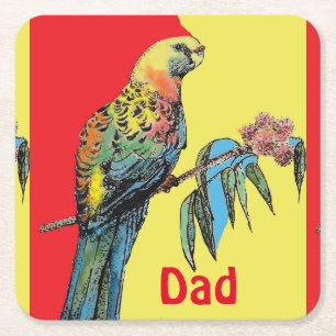 Dessous-de-verre Carré En Papier Rosella Parrot Aquarelle Papa Nom du père