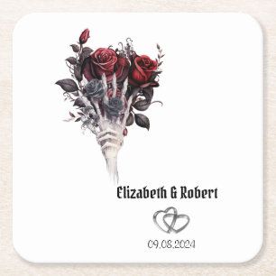 Dessous-de-verre Carré En Papier Roses rouges gothiques Squelette Mariage
