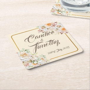 Dessous-de-verre Carré En Papier Roses Vintages romantiques. Personnalisez.