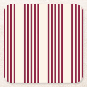Dessous-de-verre Carré En Papier Rouge bordeaux et beige cinq rayures motif
