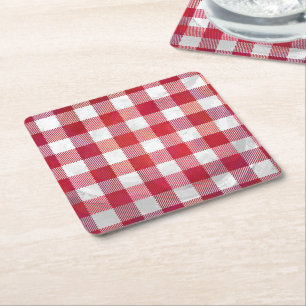Dessous-de-verre Carré En Papier Rouge et blanc À damiers plaid