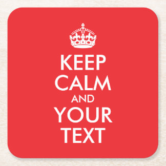 Dessous-de-verre Carré En Papier Rouge et blanc Gardez le calme et votre texte