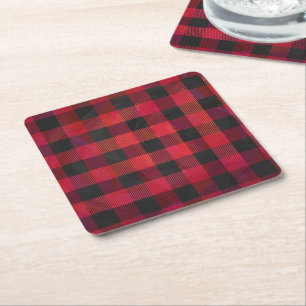 Dessous-de-verre Carré En Papier Rouge et noir À damiers plaid