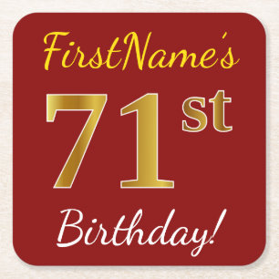 Dessous-de-verre Carré En Papier Rouge, Faux Gold 71e anniversaire + Nom personnali