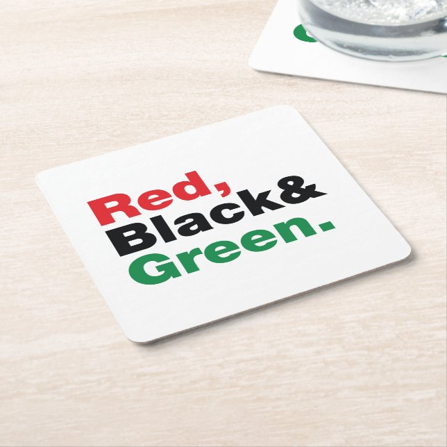Dessous-de-verre Carré En Papier Rouge, Noir et Vert. (Incliné)