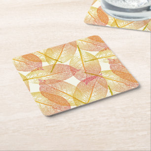 Dessous-de-verre Carré En Papier Rouge or Jaune Feuilles Automne saison Motif
