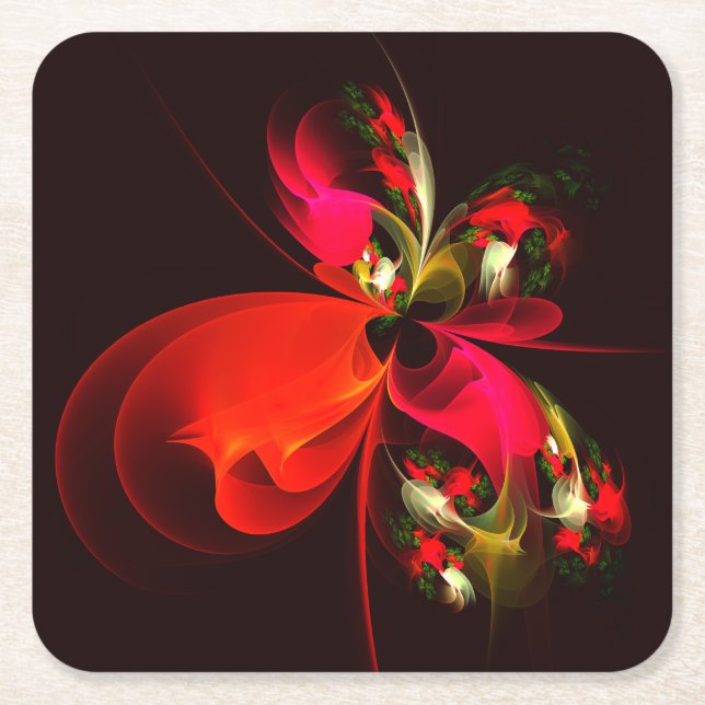 Dessous-de-verre Carré En Papier Rouge Vert Floral Moderne Art Abstrait Motif #02 (Devant)
