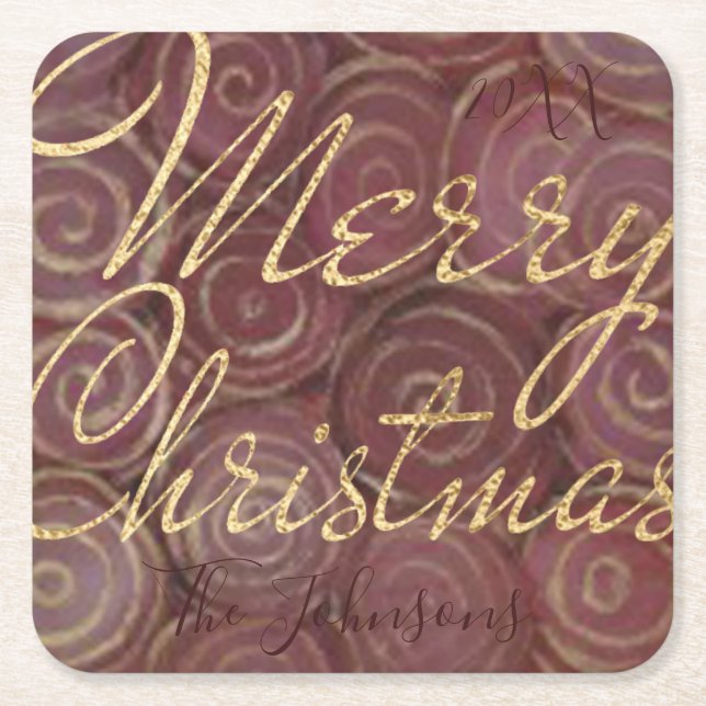 Dessous-de-verre Carré En Papier Rouleaux de Noël d'or (Devant)