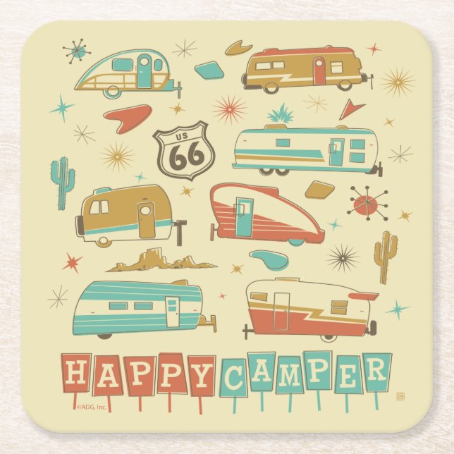 Dessous-de-verre Carré En Papier Route 66 Happy Camper (Devant)