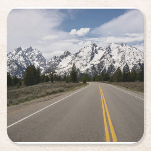 Dessous-de-verre Carré En Papier Route à la chaîne de montagne de Teton