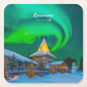 Dessous-de-verre Carré En Papier Rovaniemi, Finlande - Aurore magique