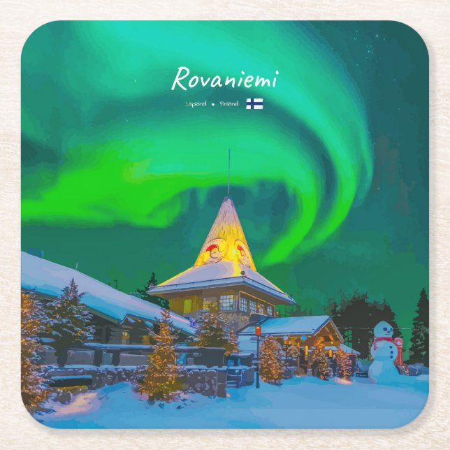 Dessous-de-verre Carré En Papier Rovaniemi, Finlande - Aurore magique (Devant)