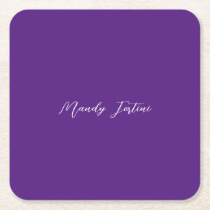 Dessous-de-verre Carré En Papier Royal Purple Plain Élégante Calligraphie minimalis