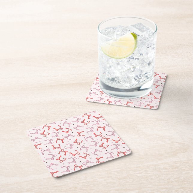 Dessous-de-verre Carré En Papier ruban coquet rose féminin (En situation)