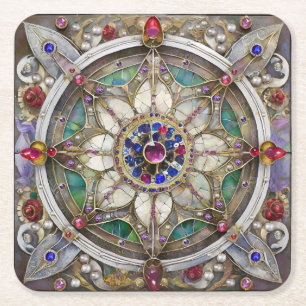 Dessous-de-verre Carré En Papier Ruby, Amethyst, Sapphire et Pearl Mandala