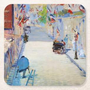 Dessous-de-verre Carré En Papier Rue avec drapeaux français, Manet