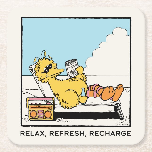 Dessous-de-verre Carré En Papier Rue Sésame | Big Bird Relax Refresh Recharge (Devant)