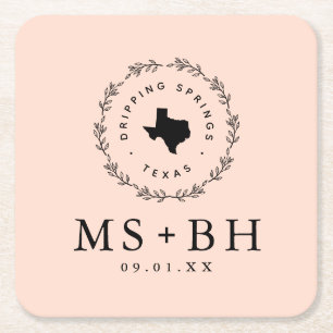Dessous-de-verre Carré En Papier Russe Wreath Texas Mariage Monogramme   Blush