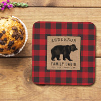 Rustic Bear Family Cabine Red Buffalo Plaid Burlap