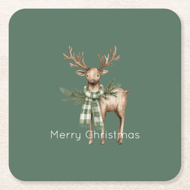 Dessous-de-verre Carré En Papier Rustic Brown Cream Green Deer (Devant)