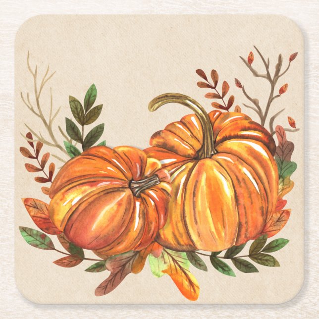 Dessous-de-verre Carré En Papier Rustic Fall Citrouille (Devant)