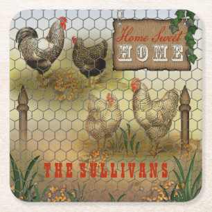 Dessous-de-verre Carré En Papier Rustic Home Sweet Home Poulets Vintages Nom