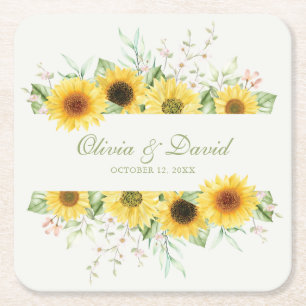 Dessous-de-verre Carré En Papier Rustic Sunflower Mariage
