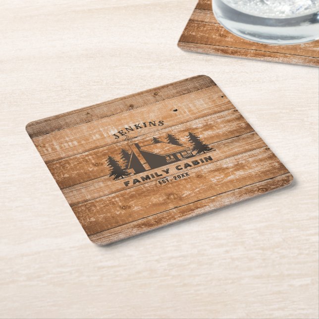 Dessous-de-verre Carré En Papier Rustic Wood Pine Forest Cabin Lodge Personalized (Incliné)