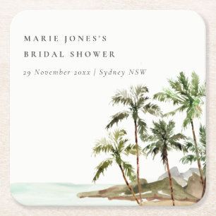 Dessous-de-verre Carré En Papier Rustique Tropical Palm Tree Beach Sand Fête des ma