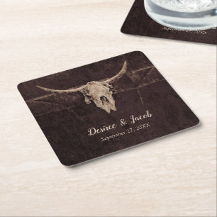 Dessous-de-verre Carré En Papier Rustique Western Bull Skull Mariage Pays Texture