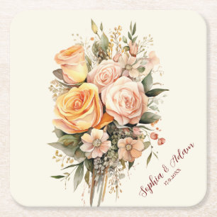 Dessous-de-verre Carré En Papier Sac fourre-tout Floral Rustique Boho Chic Peach