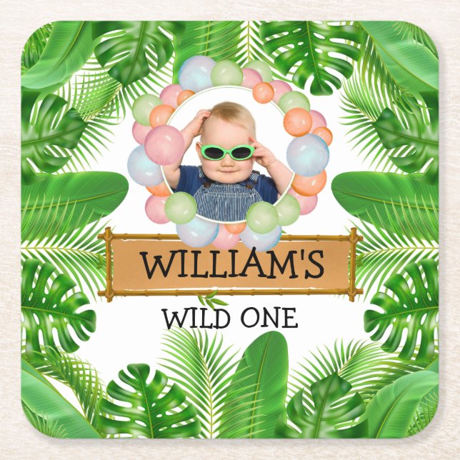 Dessous-de-verre Carré En Papier Safari Animaux Wild One Birthday PHOTO (Devant)