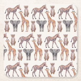 Dessous-de-verre Carré En Papier Safari Baby Animals Motif