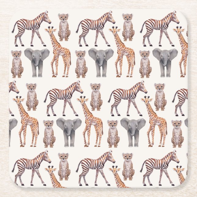 Dessous-de-verre Carré En Papier Safari Baby Animals Motif (Devant)
