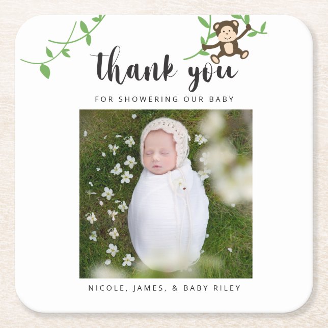 Dessous-de-verre Carré En Papier Safari Baby shower Merci Jungle Animaux (Devant)