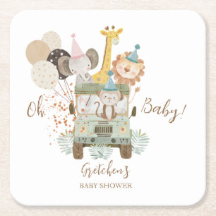 Dessous-de-verre Carré En Papier Safari Camion Jungle Animaux Boho Baby shower