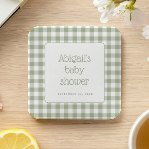 Dessous-de-verre Carré En Papier Sage Green En vichy Vérifier le Baby shower rustiq