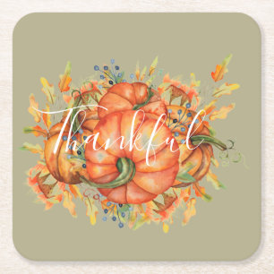 Dessous-de-verre Carré En Papier Sage Green & Orange Citrouille Bounty Thanksgiving