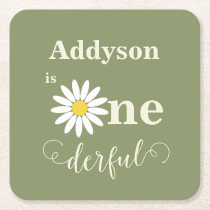 Dessous-de-verre Carré En Papier Sage Green Premier anniversaire Daisy