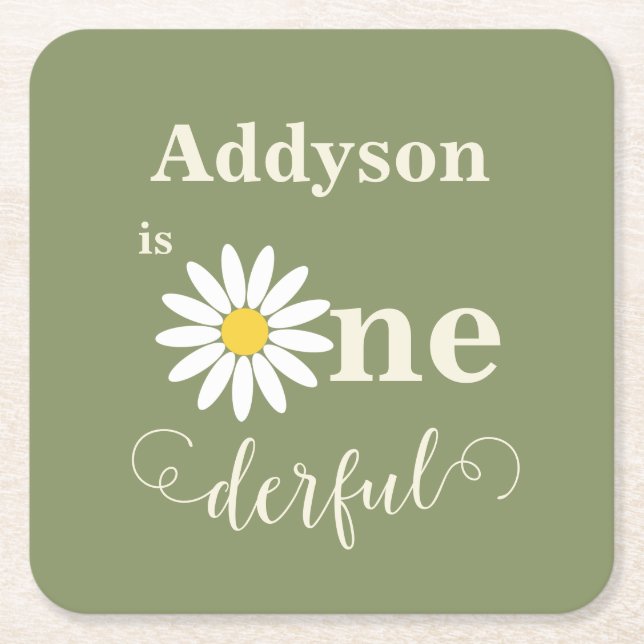 Dessous-de-verre Carré En Papier Sage Green Premier anniversaire Daisy (Devant)
