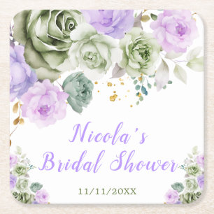 Dessous-de-verre Carré En Papier Sage Vert et Floral Mariage Fille Shower