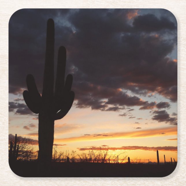 Dessous-de-verre Carré En Papier Saguaro Sunset III Arizona Desert Paysage (Devant)